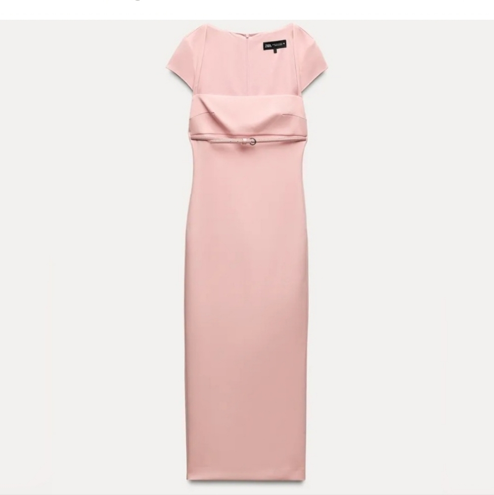 Zara NWT belted midi dress pink